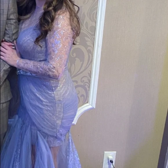 Tarik Ediz 96043 Illusion Long Sleeve Lace Bodice Tulle Mermaid Gown - Picture 4 of 12